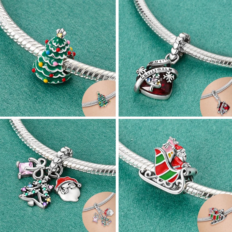 2025 Sterling Silver Christmas Charm Beads for Bracelets and Pendants