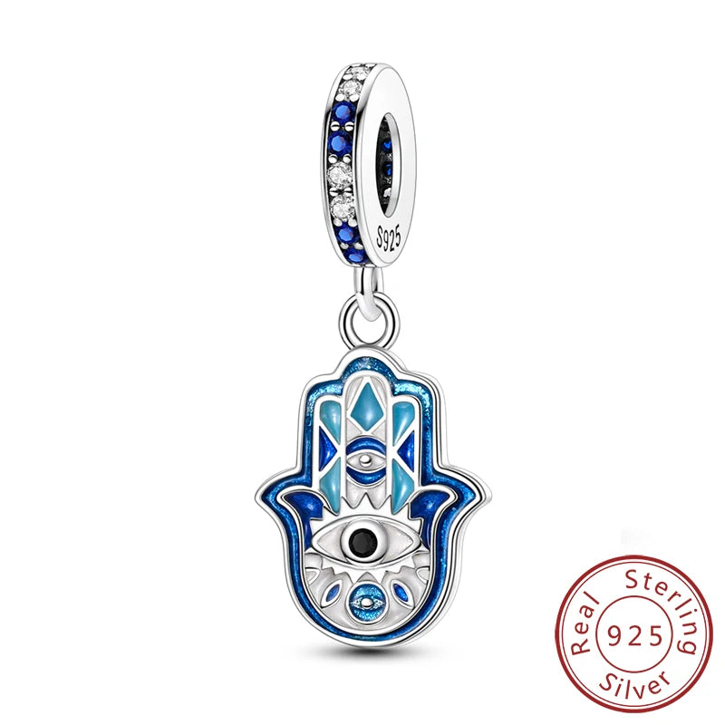 925 Sterling Silver Charms Pendant Set for Bracelets Angel Devil's Eye Fatima's Hand Cross Women's Jewelry Gift KTC1558