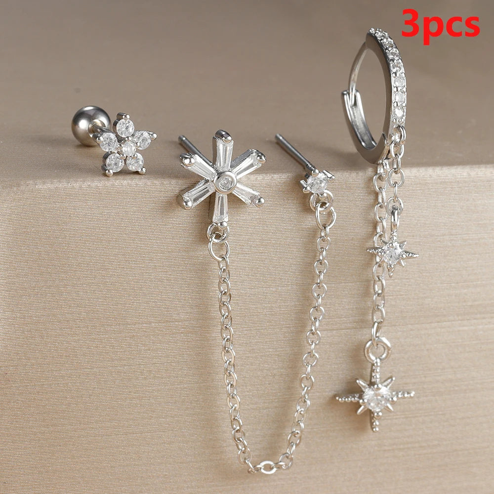 Elegant Rose Red Zircon Stainless Steel Hoop Earrings Set for Women