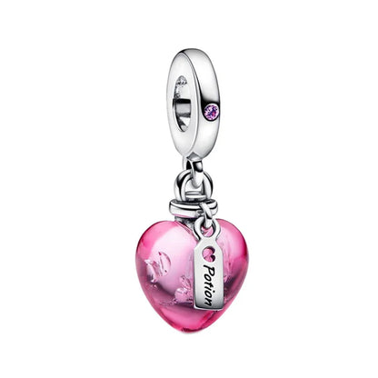 Original 925 Sterling Silver Pink Flower Balloon and Coffee Cup Charms Beads for DIY Women’s Bracelet Jewelry Gift