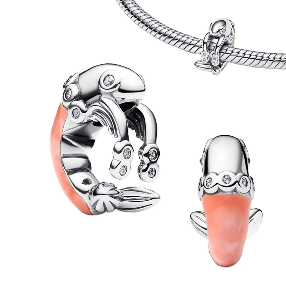 Sterling Silver Pink Blossom Dangle Charm with Butterfly Heart Flower Rose and Bird Bead for DIY Necklace and Bracelet Jewelry