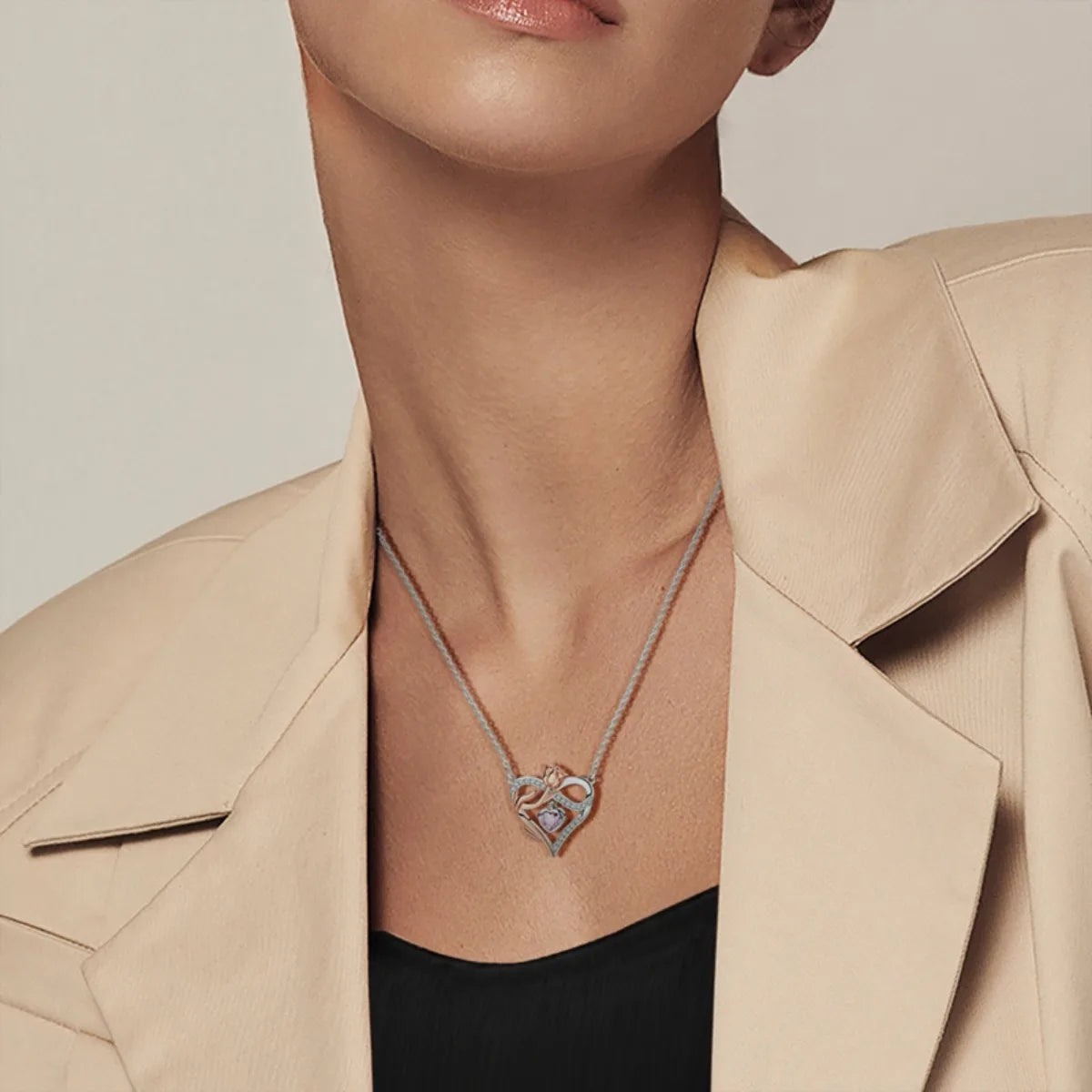 925 Sterling Silver Necklace with Pink Bow Heart Moon Butterfly Pendant Elegant Zircon Charm for Women Classic DIY Gift