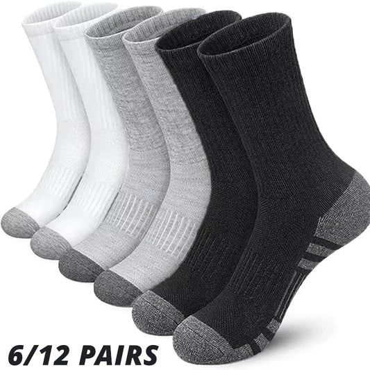 6 or 12 Pairs Men's Outdoor Gym Socks Soft Comfortable Ground-Grip Football Crew Socks Large Size