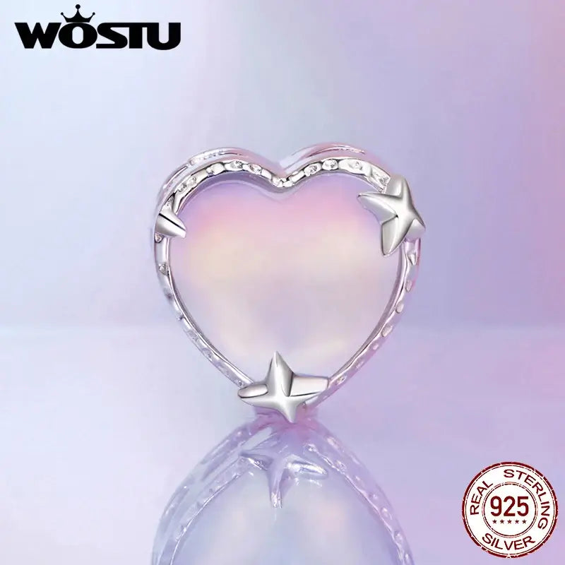 WOSTU 925 Sterling Silver Aurora Butterfly Heart Charm Beads with CZ Stones