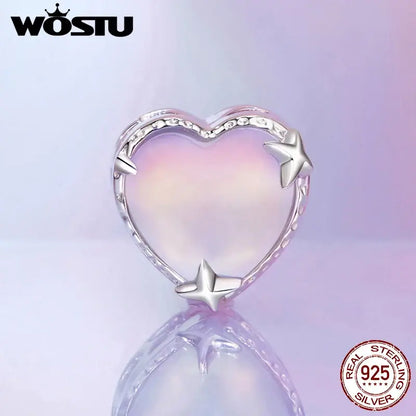 WOSTU 925 Sterling Silver Aurora Butterfly Heart Charm Beads with CZ Stones