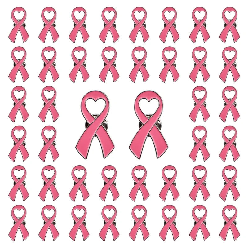 Elegant Pink Ribbon Breast Cancer Awareness Pins Set for Women and Girls - Decorative Brooch Badge Collection