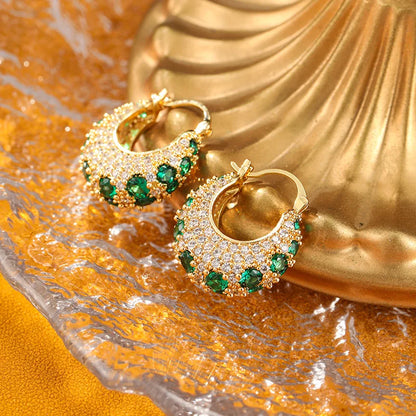 Suyu Trendy Zircon Hoop Earrings for Women Luxurious Geometric Round Design