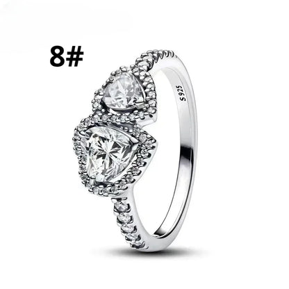 925 Sterling Silver Heart Jewelry Set With Colorful Zircon Sparkling Ring Earrings and Necklace for Women Gift