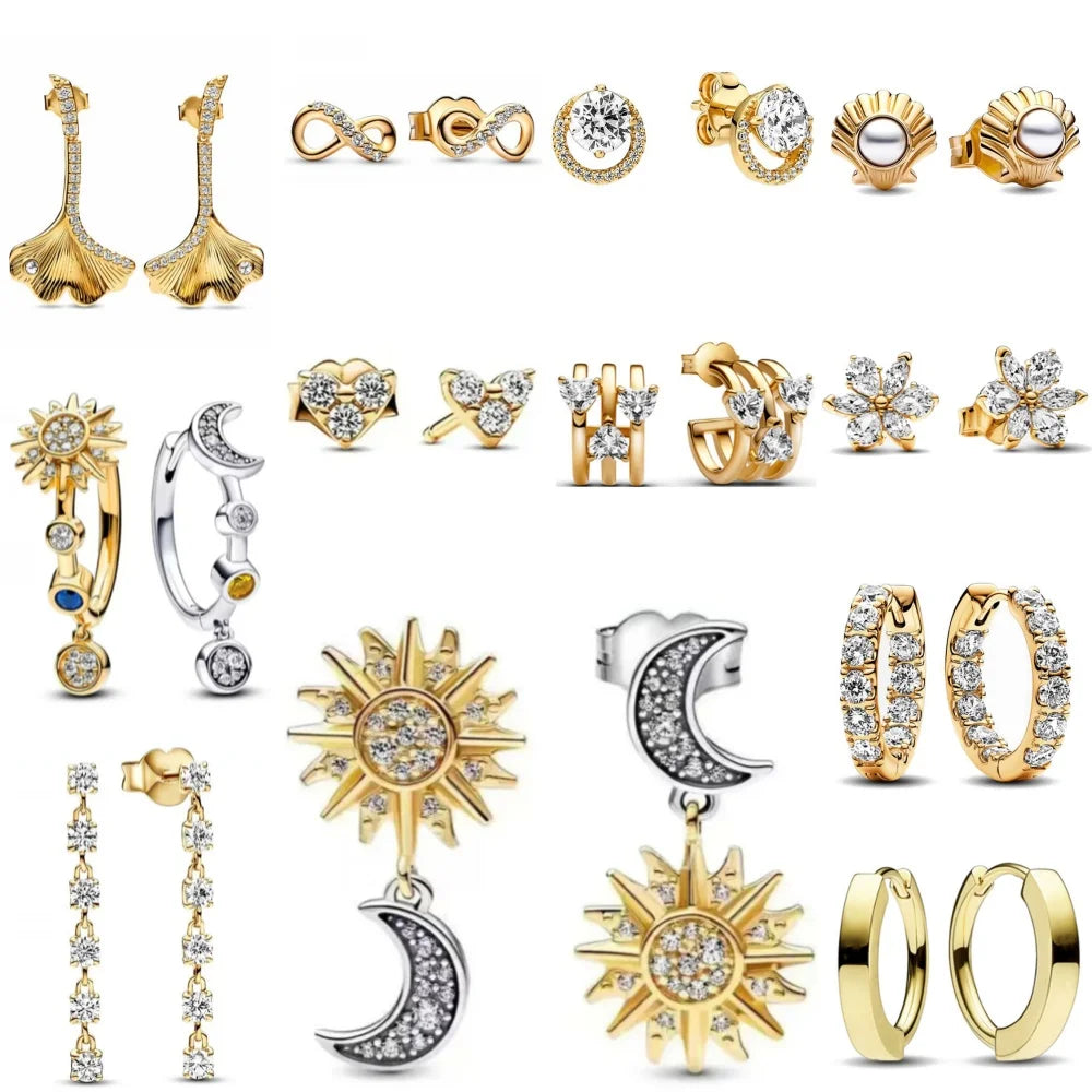 Hot Selling 925 Silver Square Leaf Sun and Moon Shaped Earrings Perfect Gift for European Women