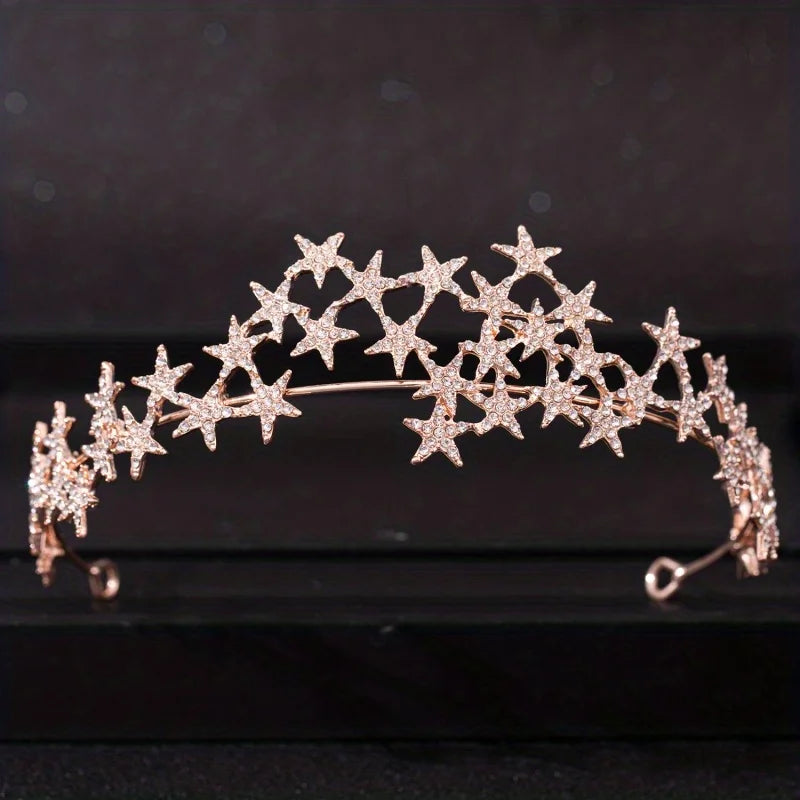 Elegant Rhinestone Star Crystal Bridal Tiara for Weddings and Parties