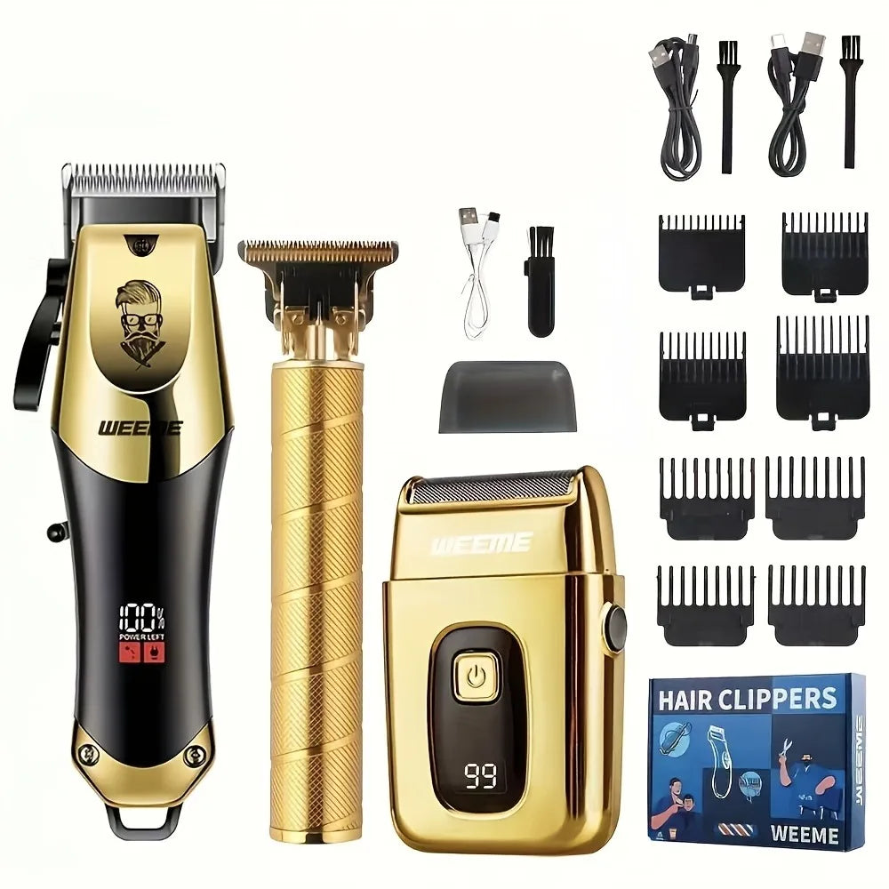 USB Rechargeable Hair Clippers Set for Men with Stainless Steel Blades and Electric Trimmers Ideal for Home Use