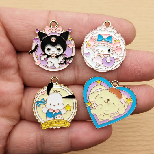 Gold Plated Enamel Anime Cartoon Charms Set for DIY Jewelry Making