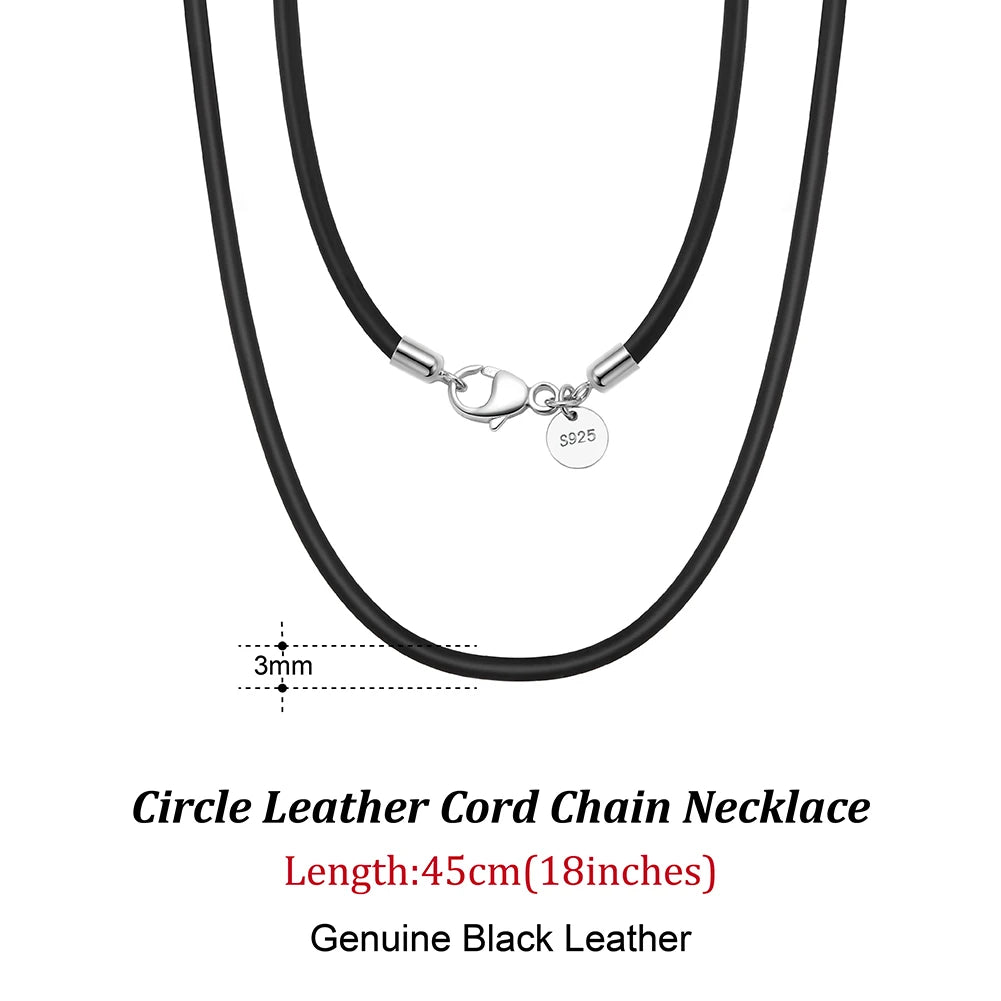 Rinntin 2mm Brown Leather Cord Necklace with 925 Sterling Silver Clasp Trendy Jewelry for Men and Women 2mm-Black-40cm