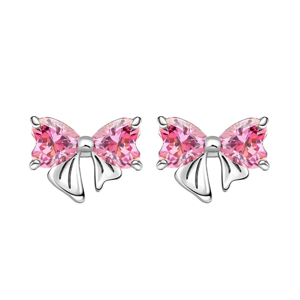 925 Sterling Silver Colorful Zircon Bow Tie Jewelry Set for Women Elegant DIY Fine Gift