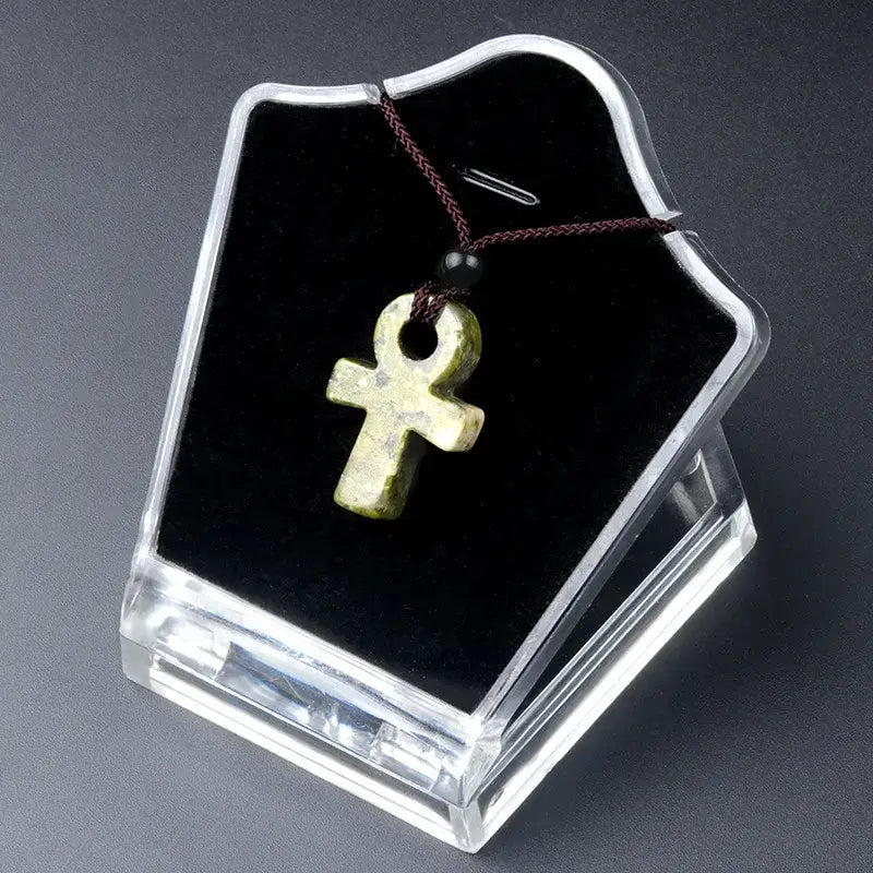 Ancient Egyptian Ankh Cross Agate Amulet Necklace Unakite