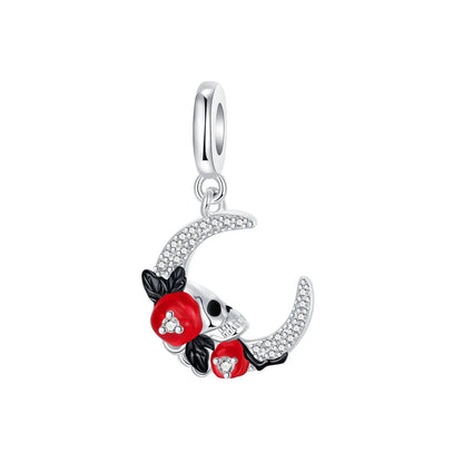 Original 925 Sterling Silver Red Charm Beads Set Heart Cherry Strawberry Flower Fish Zircon Accents for DIY Necklace and Bracelet Jewelry Gift