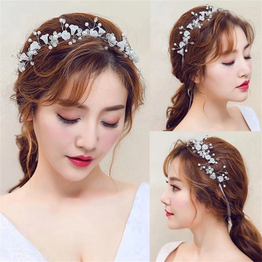 Elegant Bohemian Pearl Floral Headband for Romantic Beach Weddings