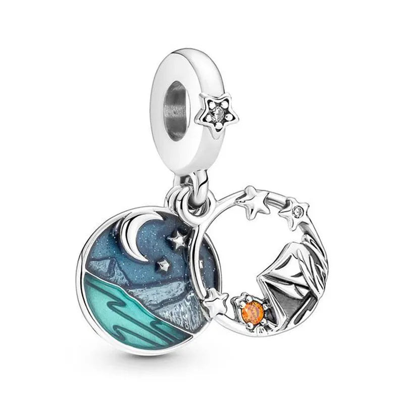 Spring 2025 925 Sterling Silver Blue Flower Butterfly Pendant DIY Charm Bead for Bracelet Necklace Jewelry for Women