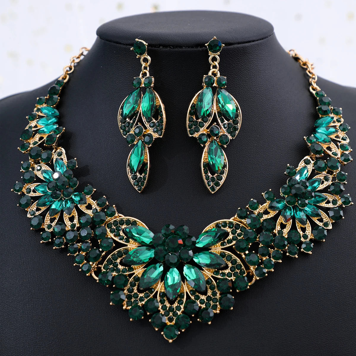 Fashionista Crystal Rhinestone Bridal Jewelry Set - Top-Rated Wedding Accessories for Women green