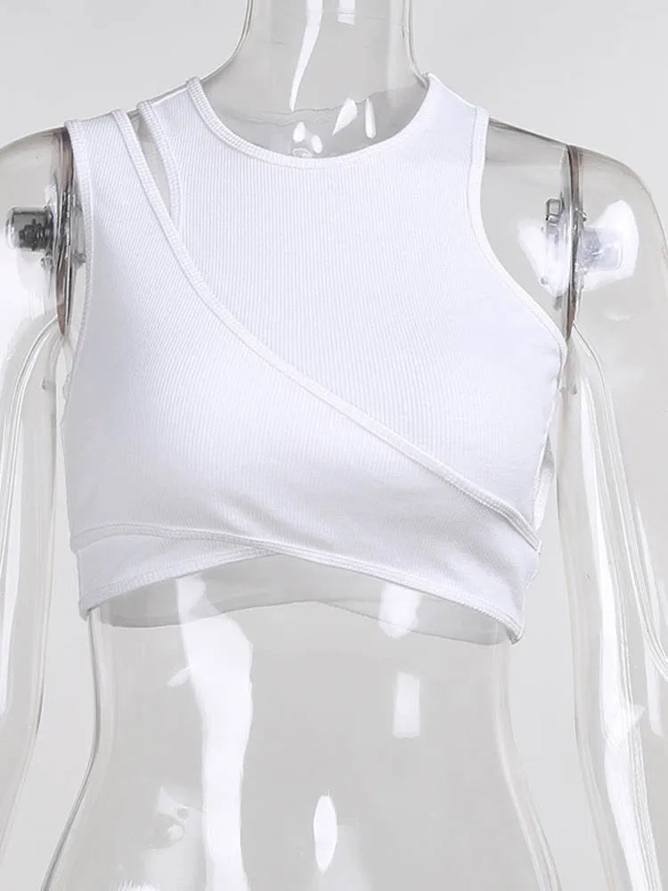 Asymmetrical Tank Top Sexy Two Piece Vest For Women Ribbed