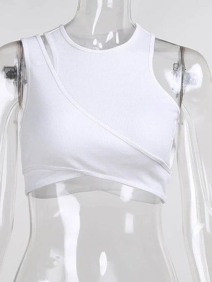 Asymmetrical Tank Top Sexy Two Piece Vest For Women Ribbed