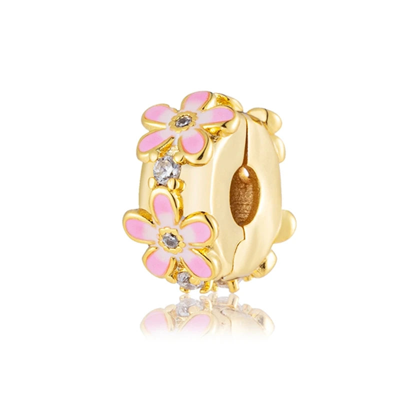 Golden Dragon Double Heart Dangle Charm Bead For 925 Bracelet