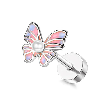 Drperfect Surgical Steel Butterfly Flower Cartilage Stud Earrings for Women with Screw-Back Design