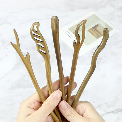 Vintage Green Sandalwood Hair Stick Chinese Style Natural Wood Hairpin Jewelry