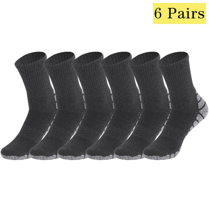 6 Pairs Thermal Terry Warm Hiking Socks Unisex Mid Crew