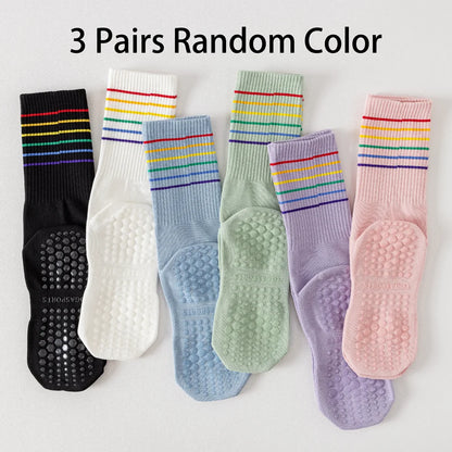 3 Pairs Color Stripe Breathable Yoga Socks Anti Slip