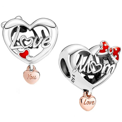 Original 925 Sterling Silver Four Leaf Clover and Heart Double Dangle Charm for Necklace and Bracelet Friendship Jewelry with Zircon Accents