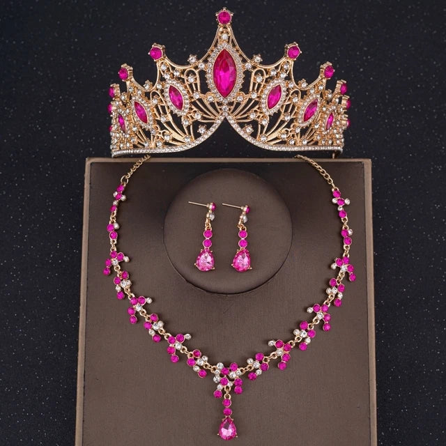 Baroque Crystal Tiara & Crown Jewelry Set - Top-Rated Rhinestone Bridal Accessories Purple 2