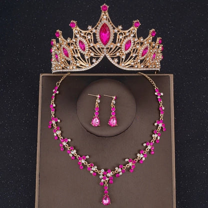 Baroque Crystal Tiara & Crown Jewelry Set - Top-Rated Rhinestone Bridal Accessories Purple 2