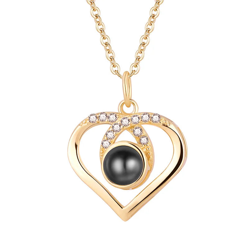 Custom Photo Projection Necklace Copper Pendant with Titanium Steel Chain for Women Golden-03 45cm