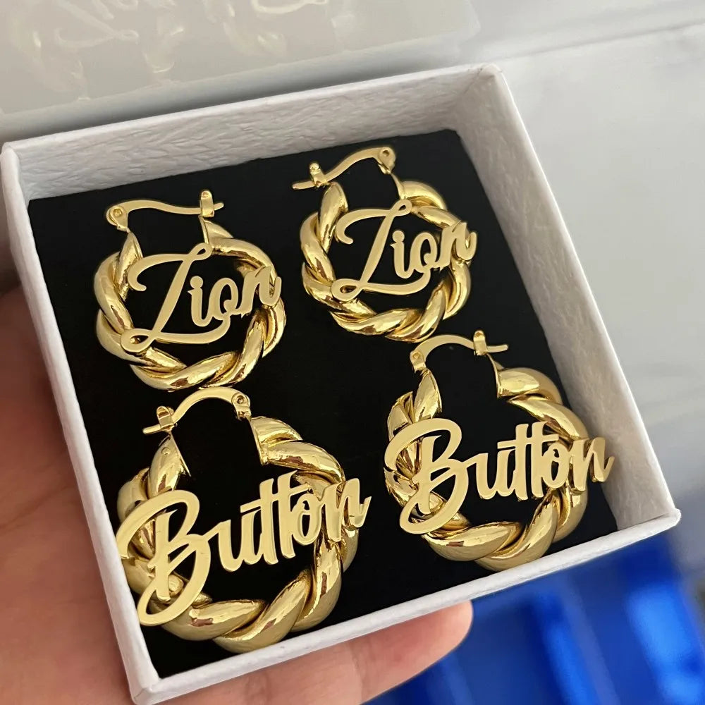 Duoying Personalized Name Hoop Earrings for Kids 25mm Mini Twist Letter Jewelry Gift