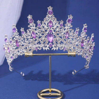 Luxury Bridal Crown - Baroque Queen Tiaras for Weddings & Parties silver purple
