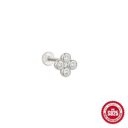 Canner 925 Sterling Silver Tassel Chain Star Mini Zircon Flat Piercing Stud Earrings for Women and Girls