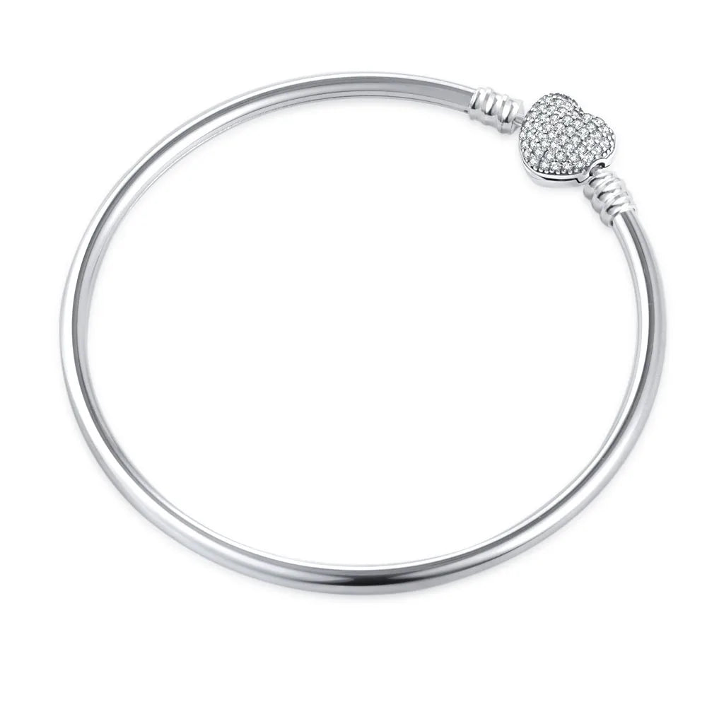 Sterling Silver 925 Heart and Flower Bracelet with White Zircon Adjustable 16-21CM Z027