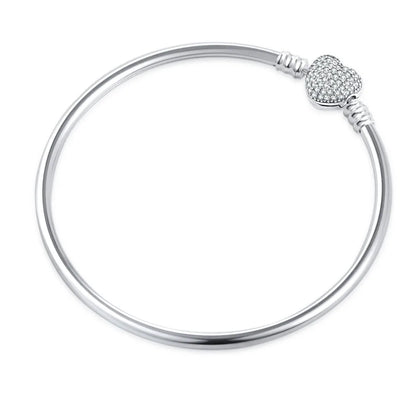 Sterling Silver 925 Heart and Flower Bracelet with White Zircon Adjustable 16-21CM Z027