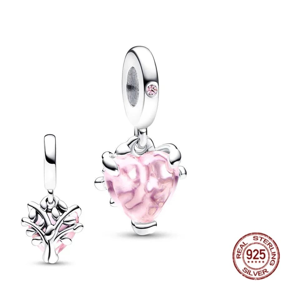 Original 925 Sterling Silver Pink Flower Balloon and Coffee Cup Charms Beads for DIY Women’s Bracelet Jewelry Gift