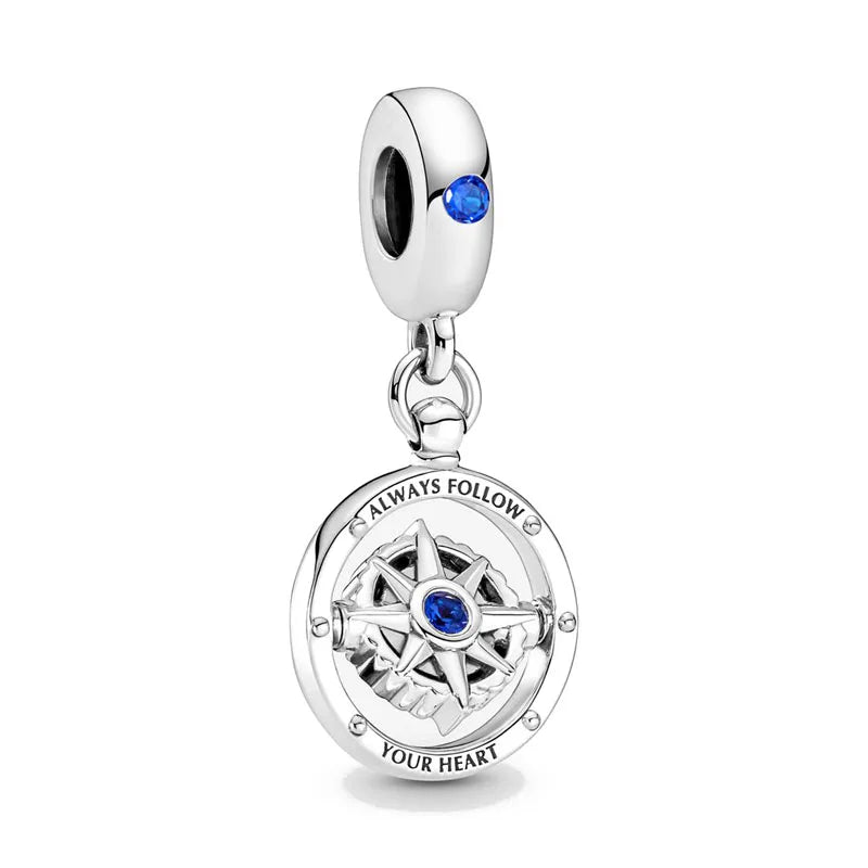 925 Silver Heart-Shaped Beads with Lotus and Bird Pendant for European Bracelet DIY Exquisite Jewelry
