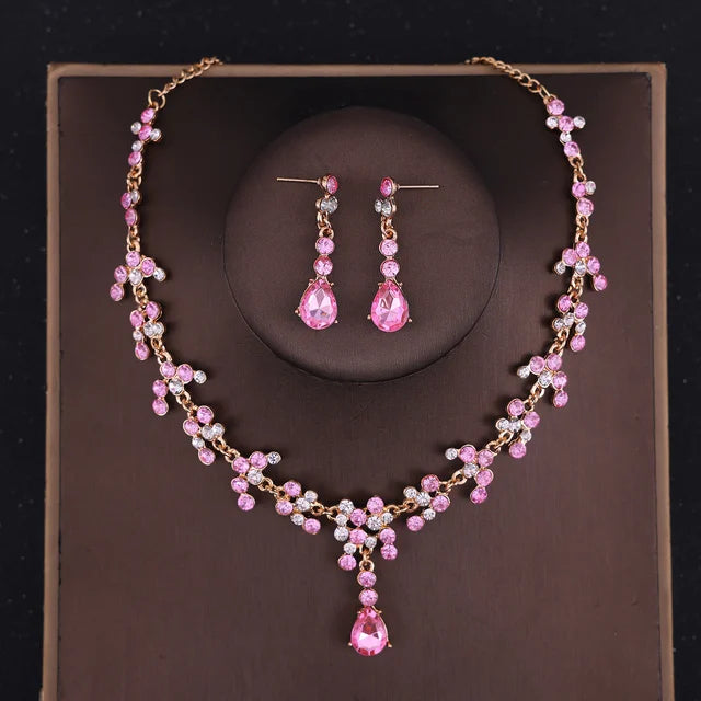 Baroque Crystal Tiara & Crown Jewelry Set - Top-Rated Rhinestone Bridal Accessories Pink