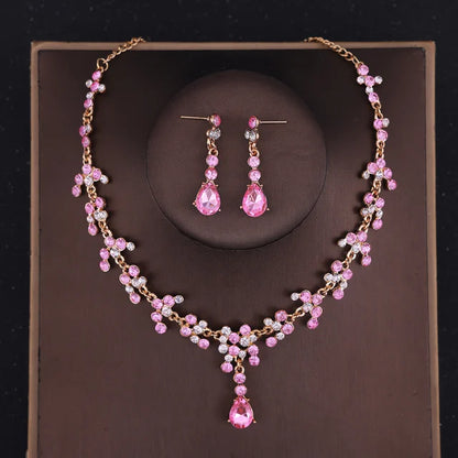 Baroque Crystal Tiara & Crown Jewelry Set - Top-Rated Rhinestone Bridal Accessories Pink