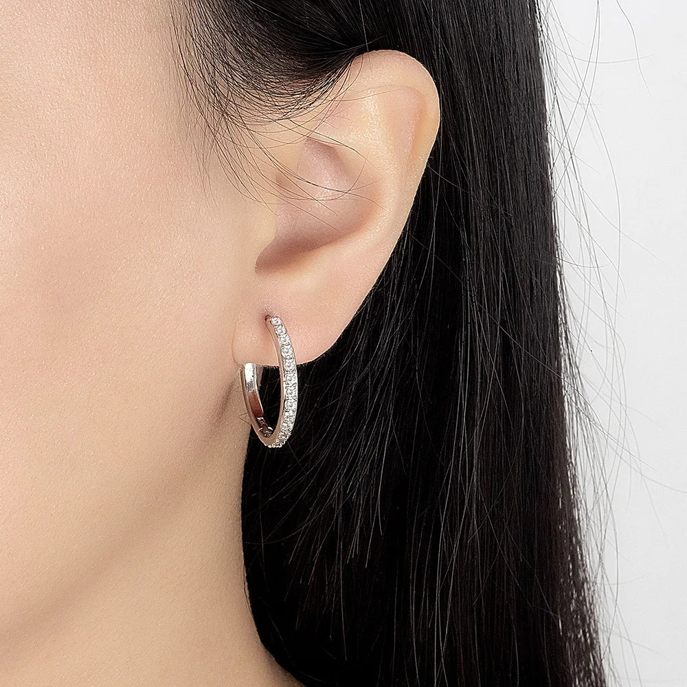 925 Sterling Silver Zircon Hoop Earrings For Women Wedding Engagement Luxury Jewelry Sizes 8 12 16 20mm