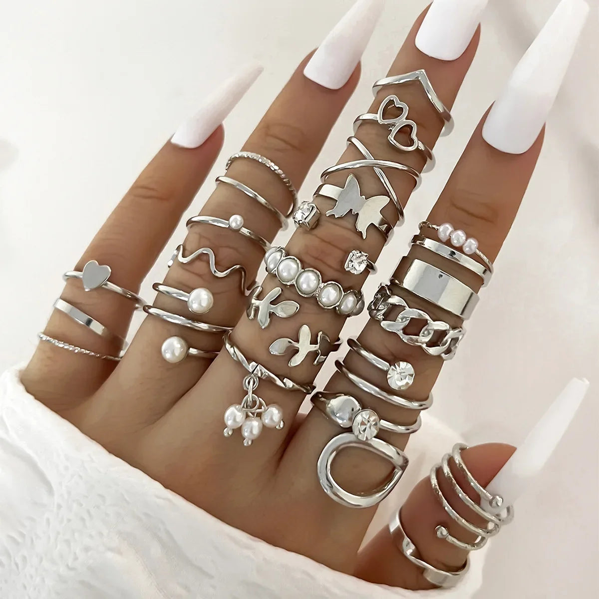 Silver Geometric Knuckle Rings Set for Women with Eye Cross Sun Moon Leaf Charms Boho Jewelry