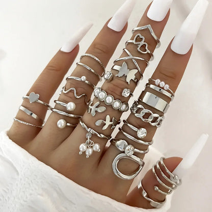 Silver Geometric Knuckle Rings Set for Women with Eye Cross Sun Moon Leaf Charms Boho Jewelry