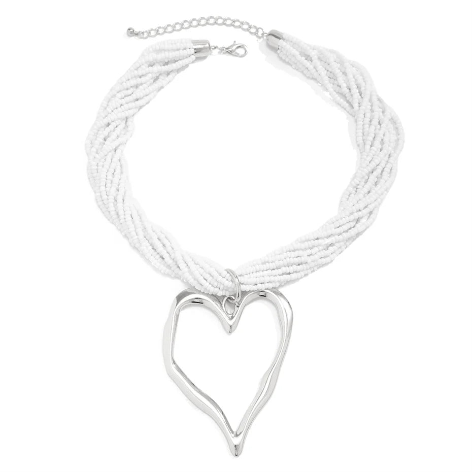 Boho Multilayer Heart Pendant Choker Necklace for Women Bridal Accessories
