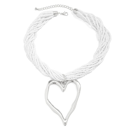 Boho Multilayer Heart Pendant Choker Necklace for Women Bridal Accessories