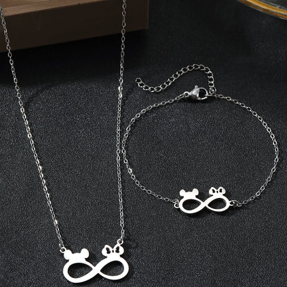 Stainless Steel Mickey Ears Pendant Necklace Set for Women Fashion Jewelry Perfect for Birthdays and Banquets