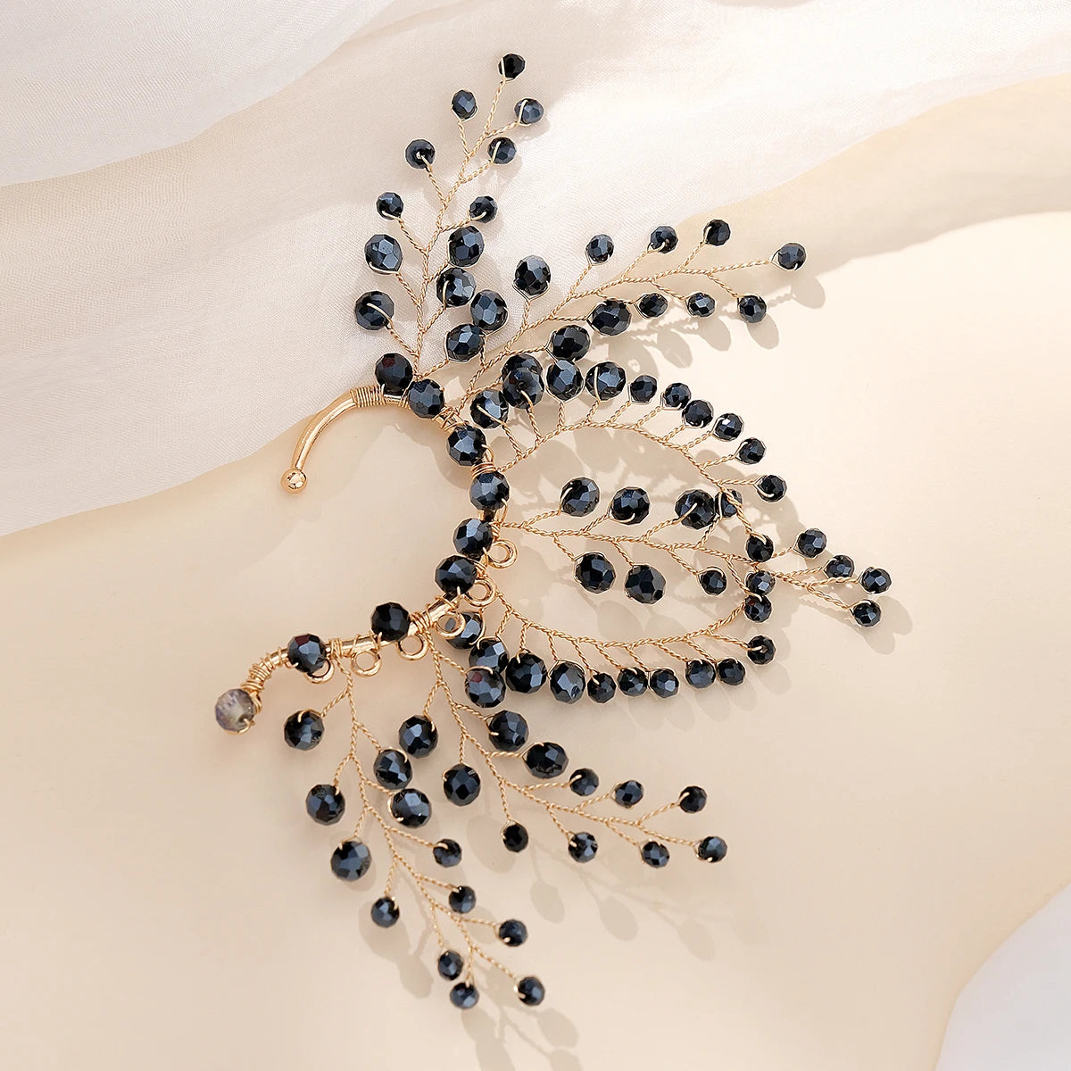 Elegant Pearl Rhinestone Bridal Ear Clips - Handmade Metal Barrettes for Women